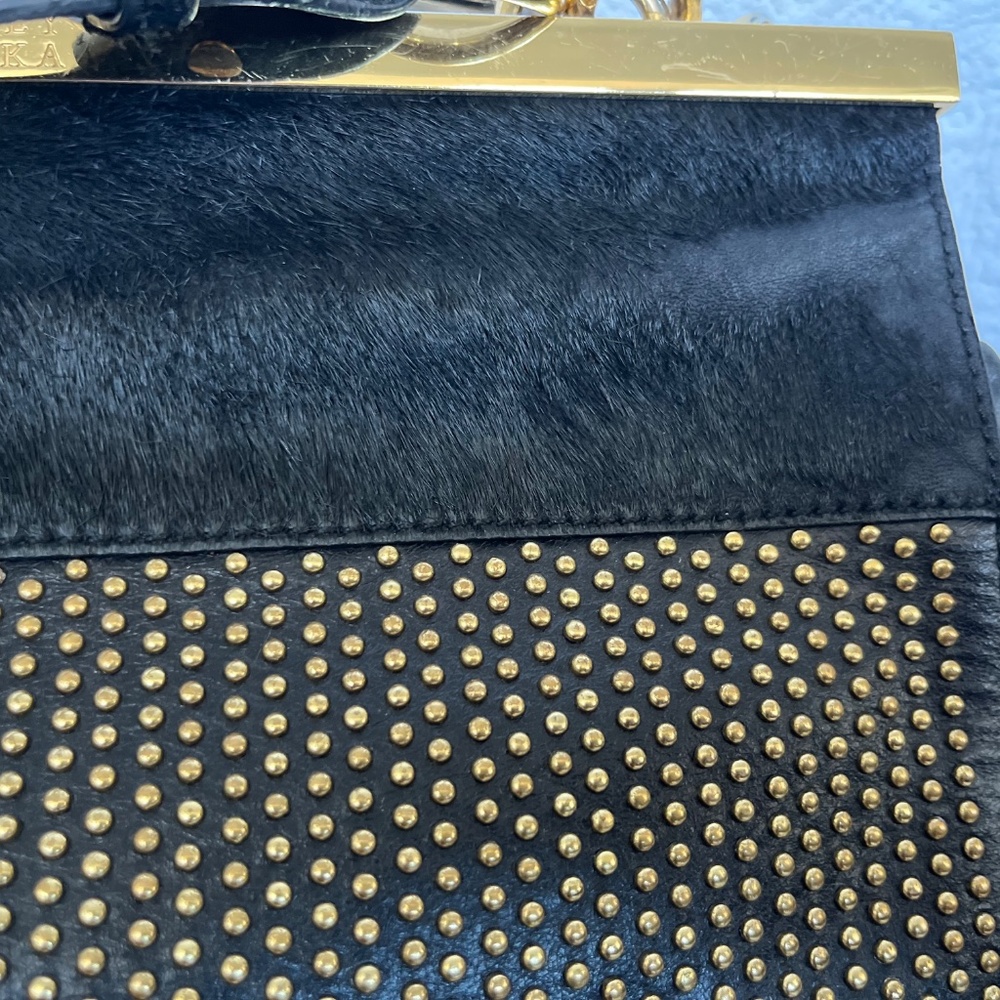 Badgley Mischka Black Leather Cowhide convertible Shoulder Bag - Picture 3 of 10